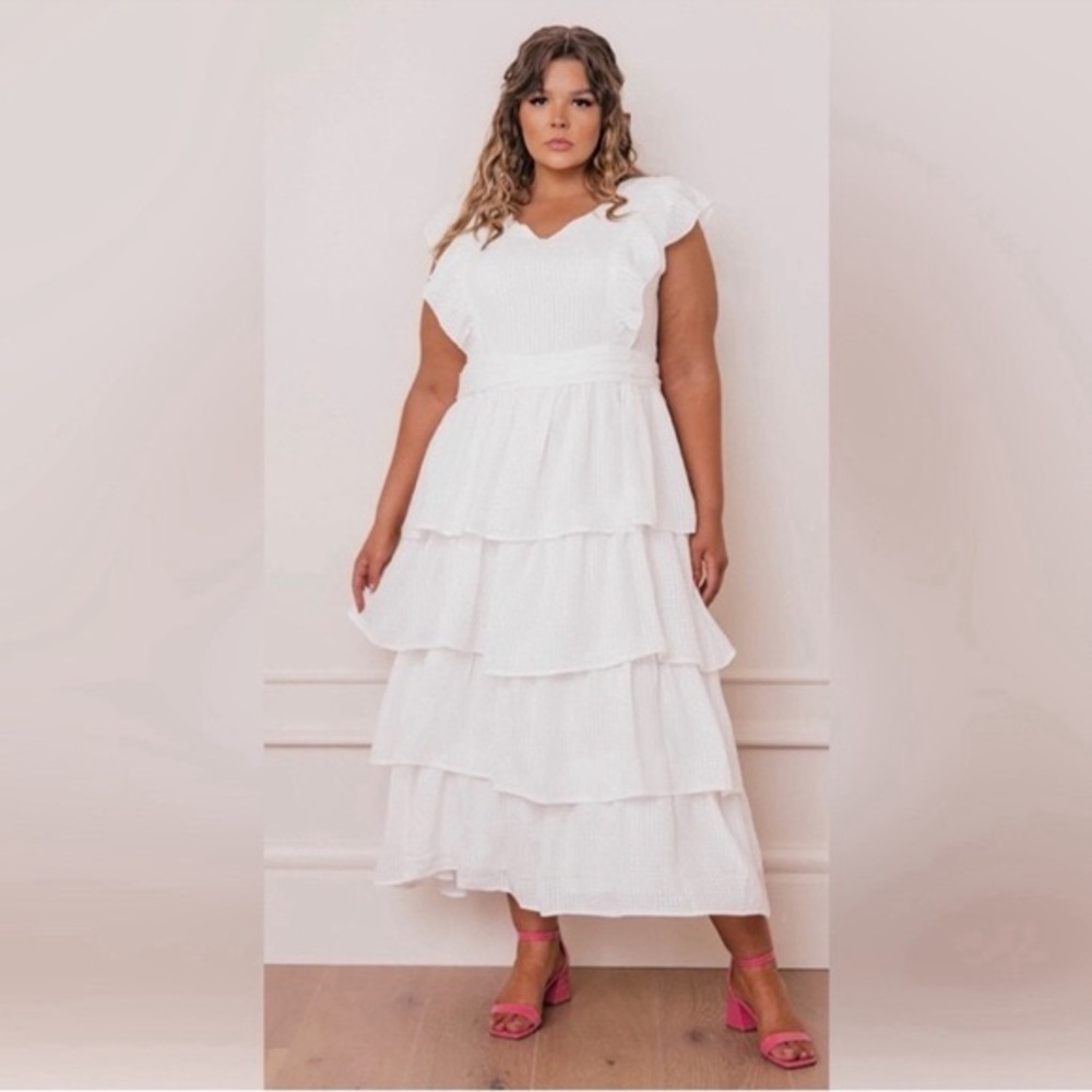 JessaKae Elegant White Ruffle Maxi Dress